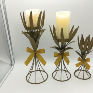 Golden harvest wheat candle holder sets with golden bow tie